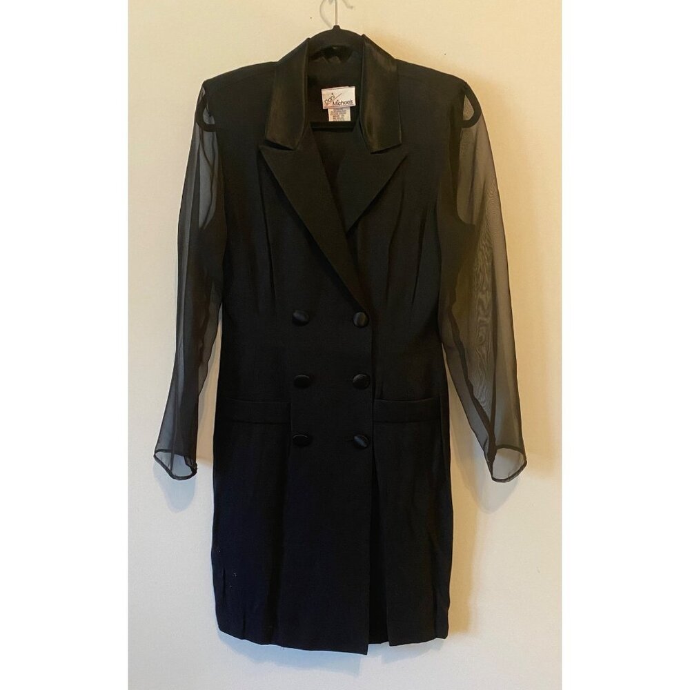 Vintage Dani Michaels Jacket Dress Black Sheer Sleeves Double-Breasted